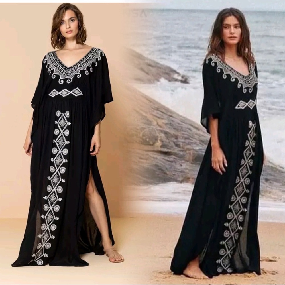 New Embroidered Maxi Dress Beach Cover Up - Picture 1 of 3